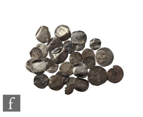 Assorted Edward I to Charles I hammered silver coinage, long and voided long cross pennies, a Mary groat, half pennies and va