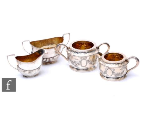 A collection of silver hallmarked teawares, to include a George V fluted milk jug and sugar bowl, London 1912,&nbsp;Robert Pr