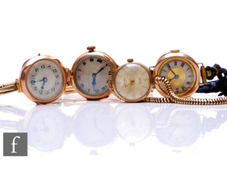 Four assorted lady's wrist watches to include Rotary example to a 9ct snake link bracelet, weight 14.2g, an earlier example t
