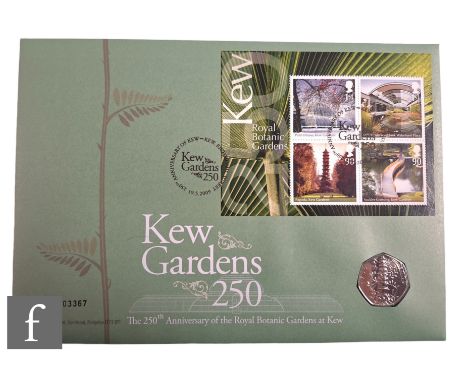 A 2009 First Day Cover Kew fifty pence coin to commemorate the 250th Anniversary of the gardens at Kew, No 03367.