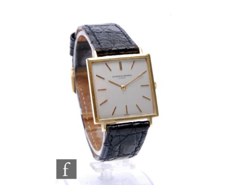An 18ct gentleman's&nbsp;Vacheron Constantin manual wind wrist watch, batons to a square silvered dial, case width 26mm, all 