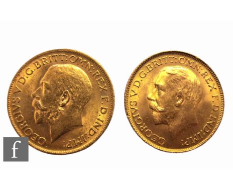 Two George V sovereigns, 1914 and 1925, reverse St George &amp; Dragon. (2)