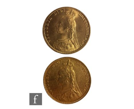 Two Victorian sovereigns 1888 and 1895, both Jubilee heads, reverse St George &amp; Dragon (2)