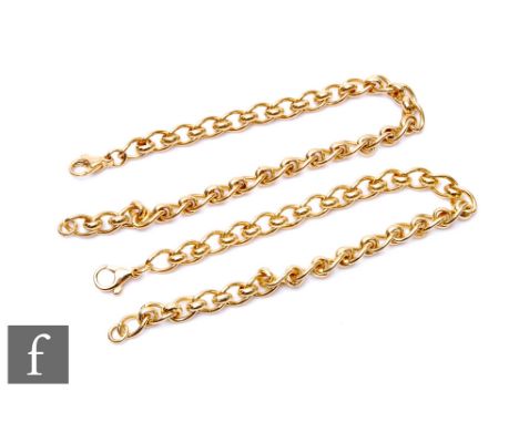 Two 9ct roller curb link bracelets, total weight 27g, each terminating in lobster clasp. (2) 