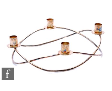 A hallmarked silver wire work our light candle stand of oval form, total weight 13oz, length 30cm, Birmingham 2016, Brian Pow