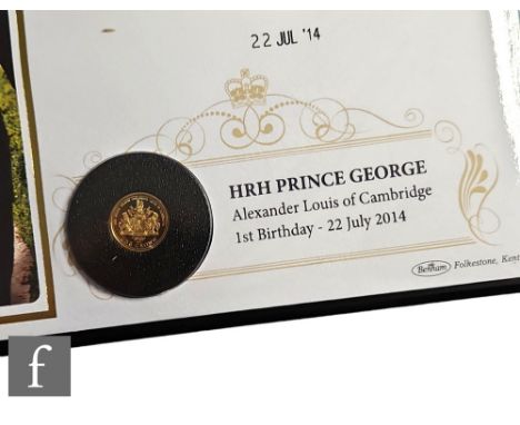 An Elizabeth II 2014 one gold crown issued to commemorate HRH Prince George, mounted on first day cover. 