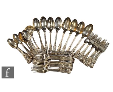 A hallmarked silver part canteen of Kings pattern cutlery comprising sixteen dinner forks, ten dessert forks and spoons, eigh