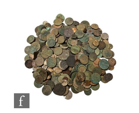 A large collection of George III silver and copper coinage, metal detecting finds, one tray. (qty) 