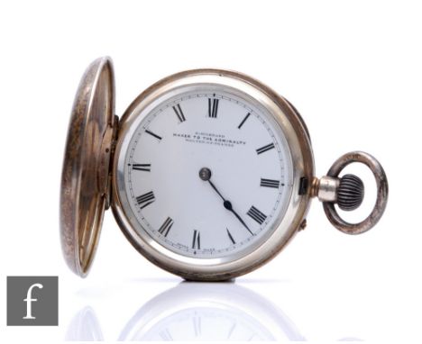 A hallmarked silver full hunter, crown wind pocket watch, Roman numerals to a white enamelled dial H. Hilbrand, Walton-on-Tha