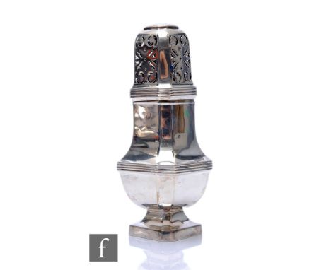 A George V silver hallmarked sugar sifter, height 17cm, 5.4oz, Sheffield 1931,&nbsp;Peerless Plate Manufacturing Co Ltd. 
