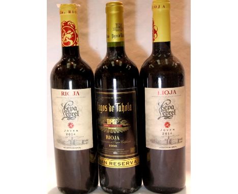 Three bottles of Rioja. P&amp;P Group 3 (£25+VAT for the first lot and £5+VAT for subsequent lots) 