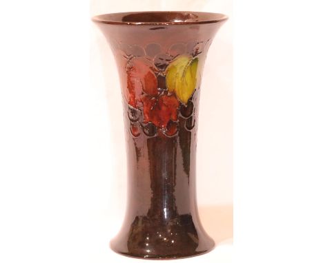 Large Moorcroft Flambe leaf and berry trumpet vase, H: 26 cm. P&P Group 3 (£25+VAT for the first lot and £5+VAT for subsequen