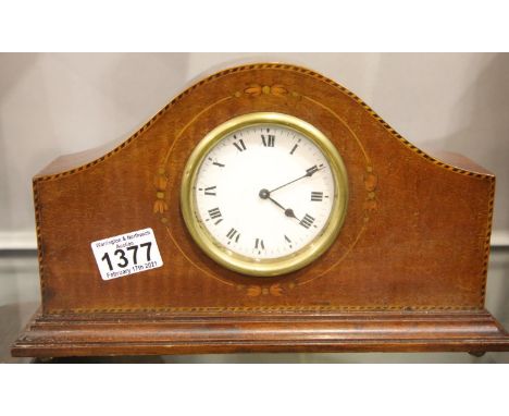 Mahogany cased mantel clock with border inlay, Not available for in-house P&amp;P, contact Paul O'Hea at Mailboxes on 01925 6