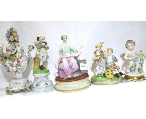 Collection of mixed figurines including Dresden and an antique German ceramic potpourri. P&P Group 3 (£25+VAT for the first l