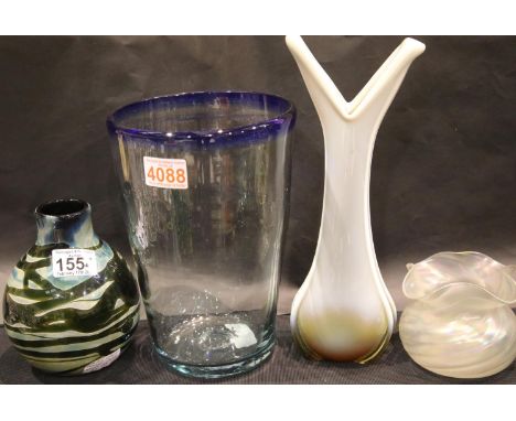 Four studio glass vases. P&P Group 3 (£25+VAT for the first lot and £5+VAT for subsequent lots)Condition Report: No cracks, c