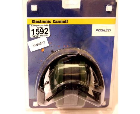 New cased Podium electronic earmuffs. P&amp;P Group 2 (£18+VAT for the first lot and £3+VAT for subsequent lots) 