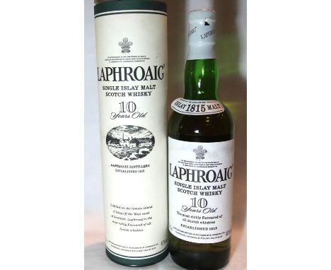 Cased bottle of Laphroaig 10 year old whisky. P&amp;P Group 3 (£25+VAT for the first lot and £5+VAT for subsequent lots) 