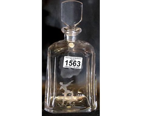 Orrefors Crystal etched glass Romeo and Juliet decanter, H: 30 cm. P&amp;P Group 3 (£25+VAT for the first lot and £5+VAT for 
