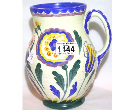 1930s Crown Ducal single handled Art Deco jug in the style of Charlotte Rhead but unsigned, H: 21 cm. P&amp;P Group 3 (£25+VA