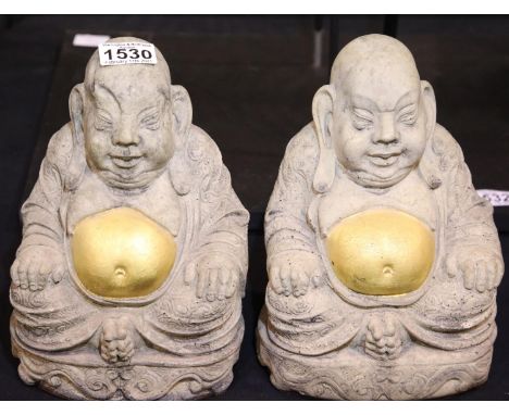 Pair of reconstituted stone Buddhas, H: 25 cm. P&amp;P Group 3 (£25+VAT for the first lot and £5+VAT for subsequent lots) 