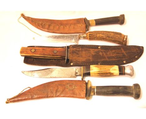 Five sheath knives, three with their sheaths. P&amp;P Group 3 (£25+VAT for the first lot and £5+VAT for subsequent lots) 