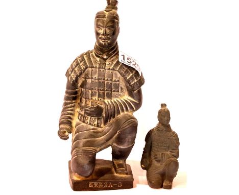 Two Terracotta Chinese warriors, tallest H: 23 cm. P&amp;P Group 3 (£25+VAT for the first lot and £5+VAT for subsequent lots)
