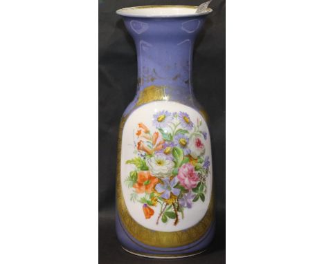 Hand painted Paris porcelain pale blue ground floral vase, H: 33 cm. P&amp;P Group 3 (£25+VAT for the first lot and £5+VAT fo