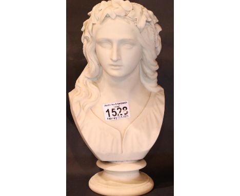 Coloured Parionware bust of Ophelia by Marshall RA on a turned base. P&P Group 3 (£25+VAT for the first lot and £5+VAT for su