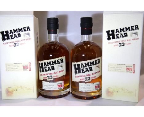 Two boxed bottles of 23 year old Hammer Head Czech vintage single malt whisky. P&amp;P Group 3 (£25+VAT for the first lot and