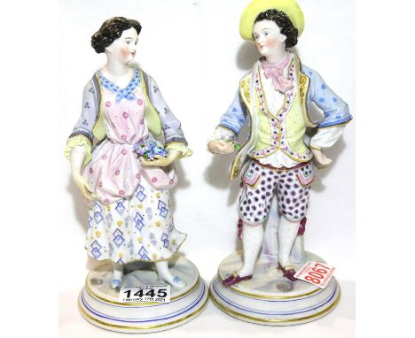 Two Continental bisque courting figurines, H: 24 cm. P&amp;P Group 3 (£25+VAT for the first lot and £5+VAT for subsequent lot