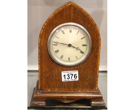 Edwardian mantel clock lancet shaped inlaid case, Not available for in-house P&amp;P, contact Paul O'Hea at Mailboxes on 0192