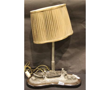 Pewter fishermen diorama lamp Men Of Aran by Mullingar Pewter RRP£265. Not available for in-house P&P, contact Paul O'Hea at 
