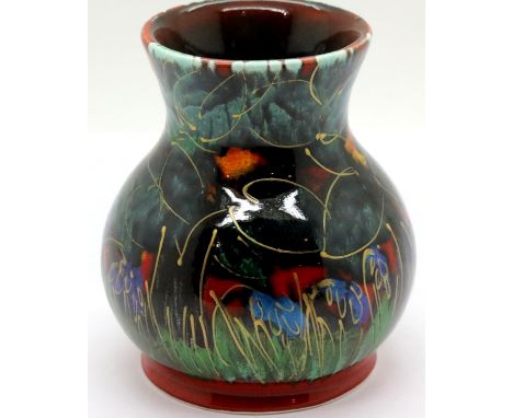 Anita Harris Bluebell Wood vase signed in gold, H: 10 cm. P&amp;P Group 2 (£18+VAT for the first lot and £3+VAT for subsequen