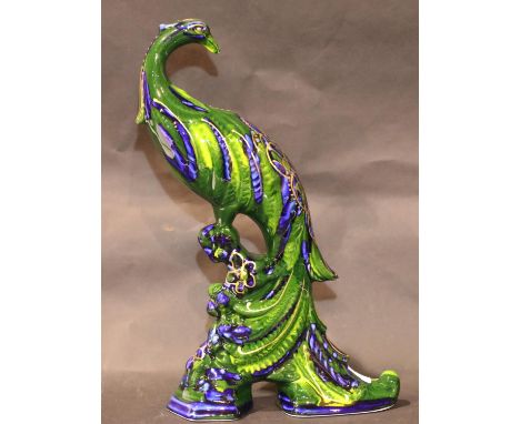Anita Harris large peacock signed in gold, H: 28 cm. P&amp;P Group 3 (£25+VAT for the first lot and £5+VAT for subsequent lot