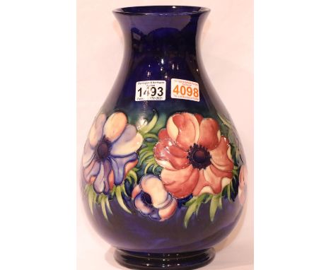 Large Moorcroft blue ground Anemone bulbous vase, H: 33 cm. P&amp;P Group 3 (£25+VAT for the first lot and £5+VAT for subsequ