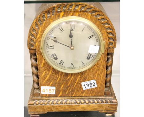 Gilbert mantel clock with barley twist pillars and case pen key and pendulum. Not available for in-house P&amp;P, contact Pau
