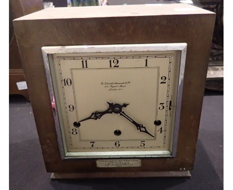 Square cased Goldsmiths and Silversmiths Westminster chimes mantel clock with pendulum and key. P&amp;P Group 3 (£25+VAT for 