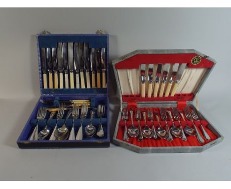 Two Vintage Canteens of Bone Handled Silver Plated Cutlery