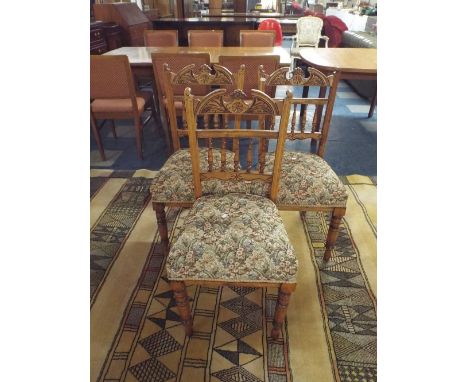 A Set of Three Edwardian Carved Side Chair With Tapestry Seats