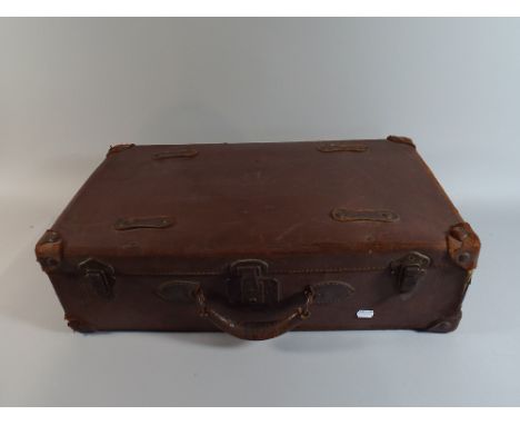A Vintage Leather Suitcase, 61cm Wide