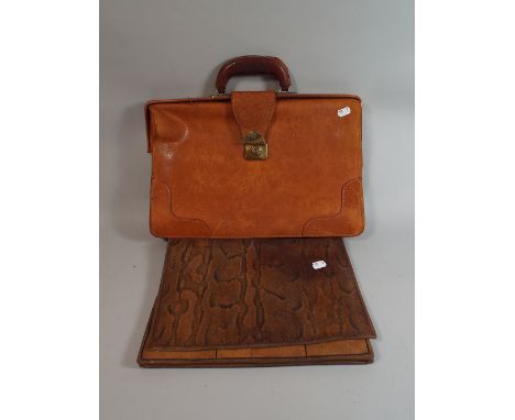 A Vintage Snakes Skin Stationery Wallet Together with a Leather Brief Case 
