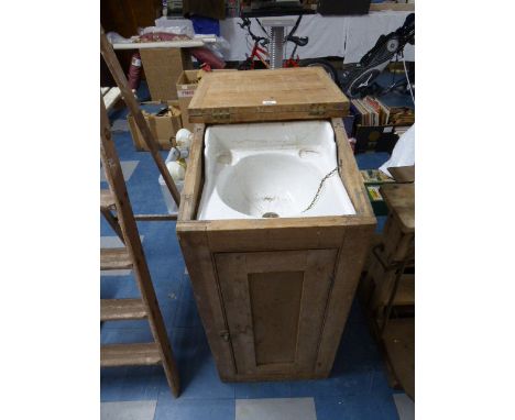 A Pine Cupboard Containing Ceramic Wash Basin (AF) 46cm Wide 93cm high