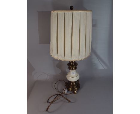 A Brass and Ceramic Tall Vintage Style Table Lamp with Shade, 88cm high 