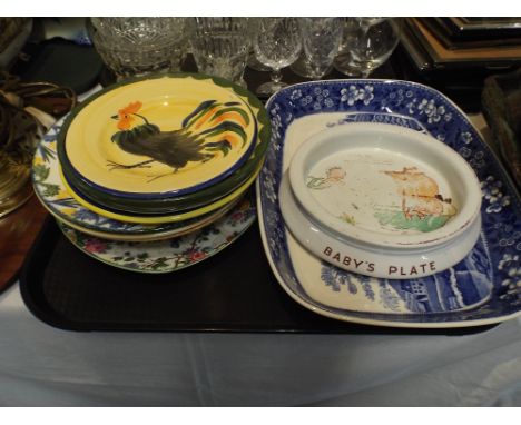 A Spode Blue Tower Rectangular Dish, Baby's Plate, Decorated Plates etc