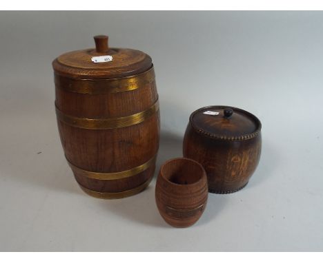 A Wooden Barrel Made From the Teak of HMS Iron Duke, Jutland 1916 Together with Brass Mounted Oak Biscuit Barrel and Edwardia