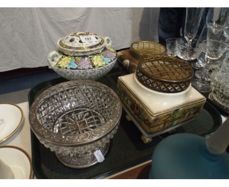 A Collection of Three Ceramic and one Glass Rose Bowls 