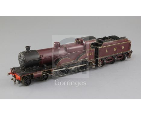 A Clarence Edwards O gauge 4-4-0 live steam locomotive, number 1141, LMS compound crimson livery, overall 39cm