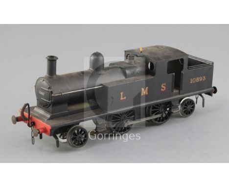 A Leeds Model Co O gauge 2-4-2 tank locomotive, number 10893, LMS black livery, 3 rail, overall 27cm