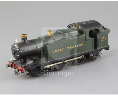 A scratch built O gauge 5600 GWR class tank 0-6-2 Bonds Motors locomotive, green livery, number 5601, 3 rail with skate, 25cm