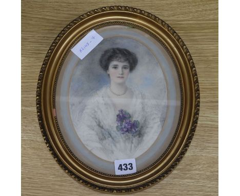 Maud Beatrice Worsfold (Exh. 1894-1938) watercolour portrait of a bride, monogrammed, 20 x 15cm.